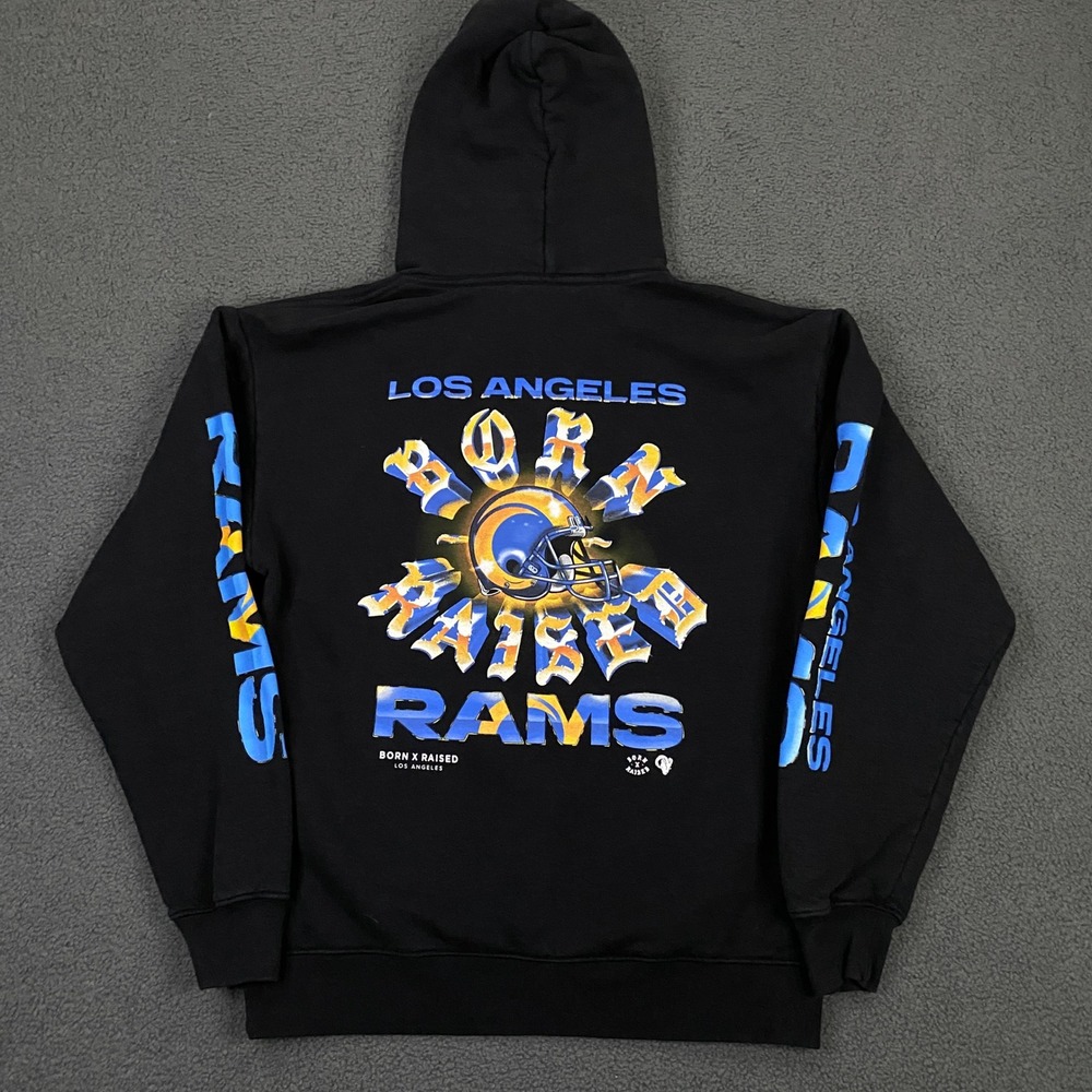 Born x Raised Hoodie Mens Medium Black LA Los Angeles Rams Graphic Pullover NFL